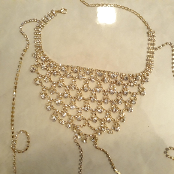 Gold Rhinestone Crystal Choker Body Chain - Picture 2 of 2